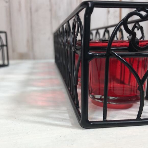 Set of 2 Halloween Themed Metal and Glass Votive Holders in Black Metal and Red - Picture 7 of 7